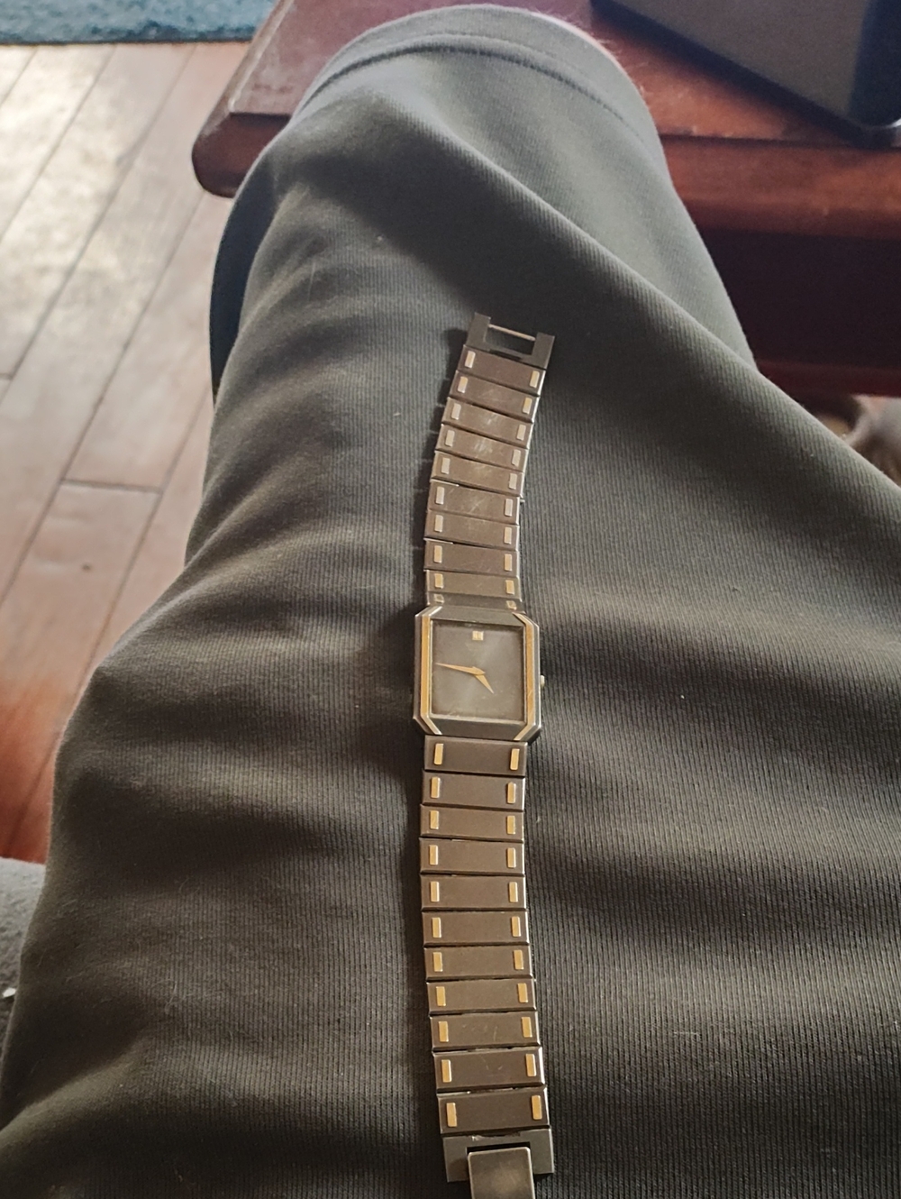 Seiko Black and Gold Men's Rectangular Bracelet Watch